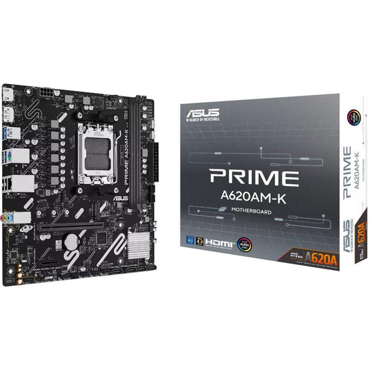 ASUS PRIME A620AM-K motherboard with retail packaging