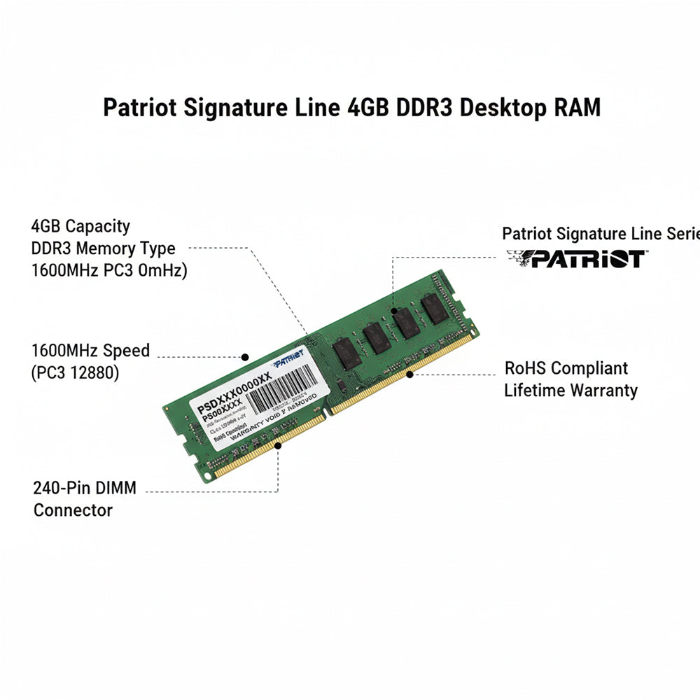 Patriot Signature Line 4GB DDR3 1600MHz Desktop RAM PC3-12800 1.5V DIMM
