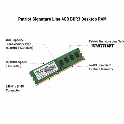 Patriot Signature Line 4GB DDR3 1600MHz Desktop RAM PC3-12800 1.5V DIMM