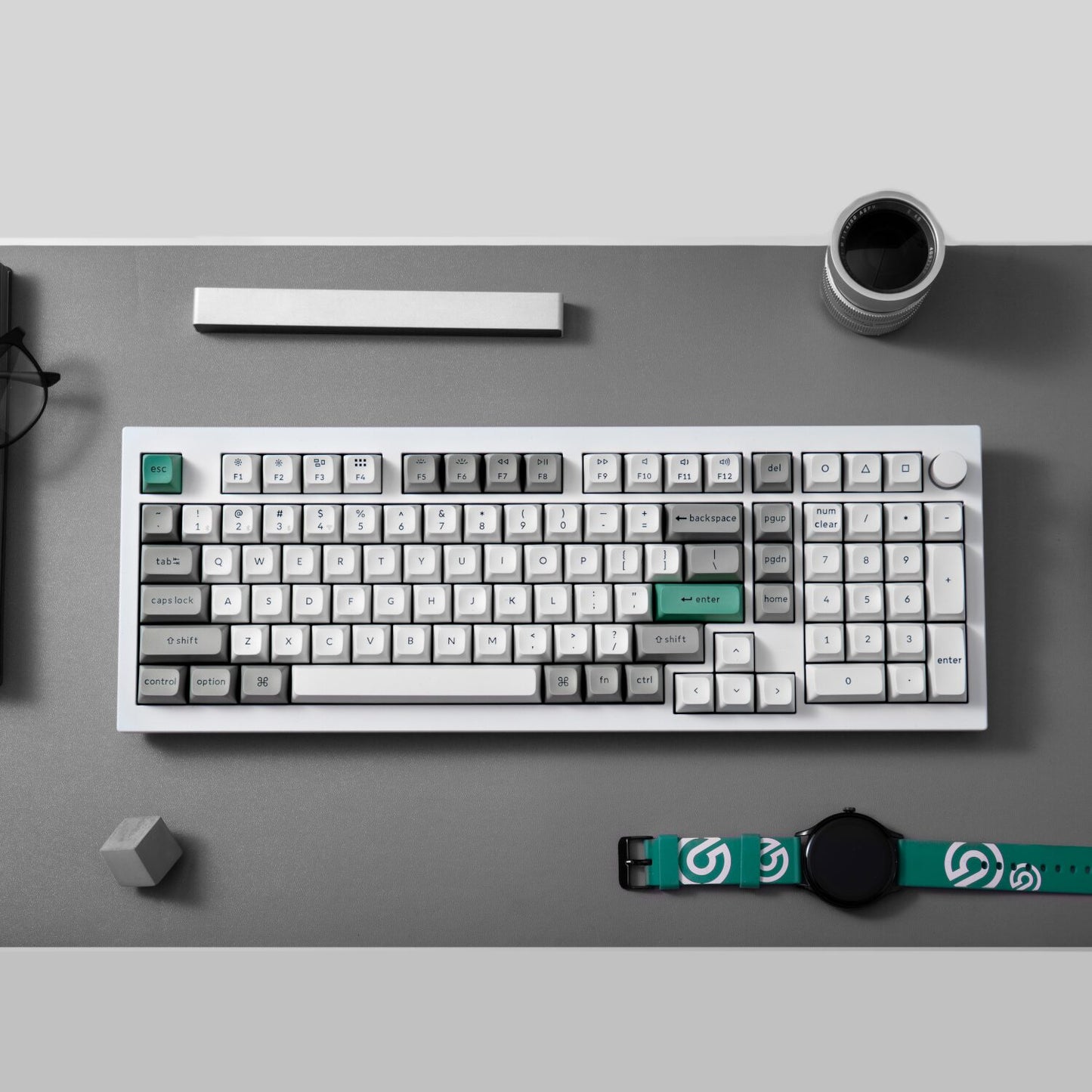 Keychron Q5M-P1 QMK/VIA Wireless Custom Keyboard - Shell White on a sleek desk, showcasing its premium design and features.