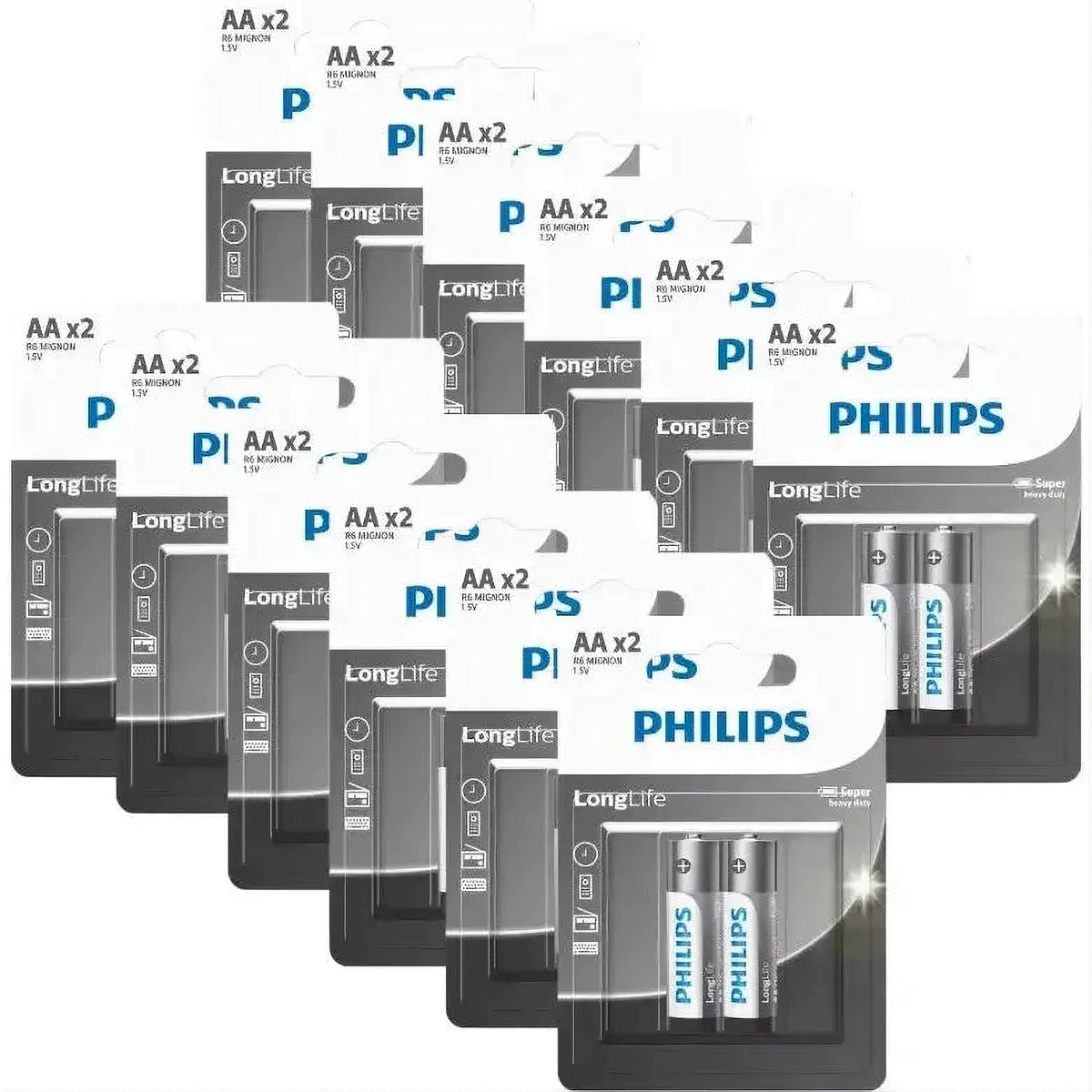 Philips LongLife AA Batteries Family Pack – 24 Pack Zinc Chloride 1.5V Batteries