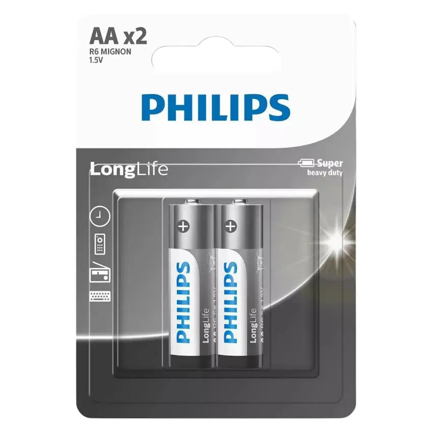 Philips LongLife AA Batteries Family Pack – 24 Pack Zinc Chloride 1.5V Batteries