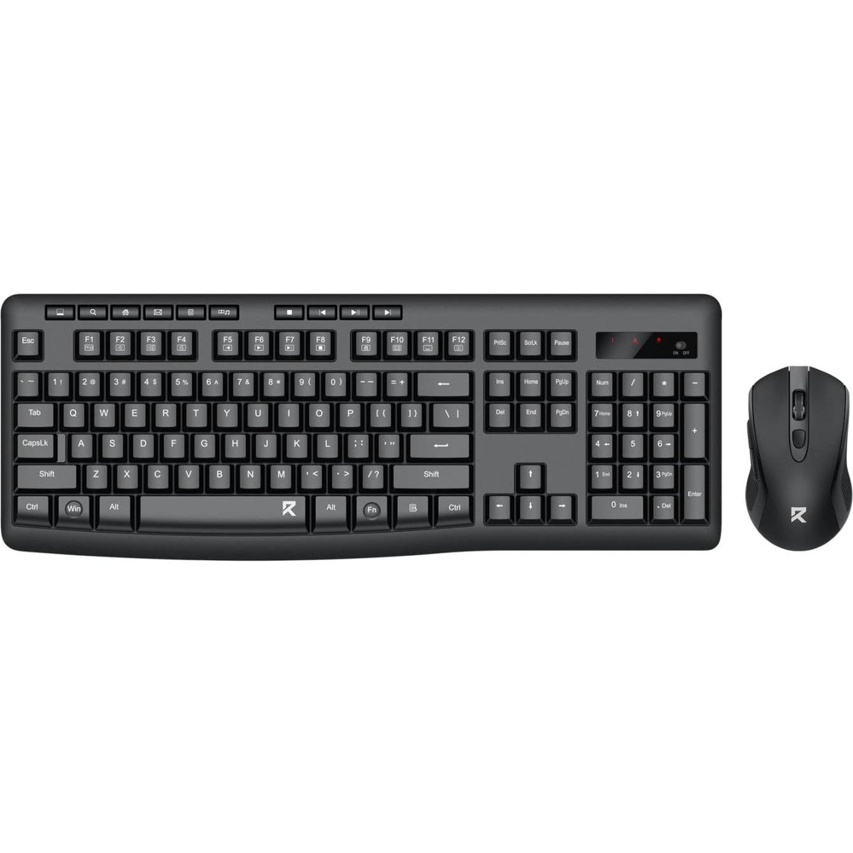 Black keyboard and mouse set on a white background