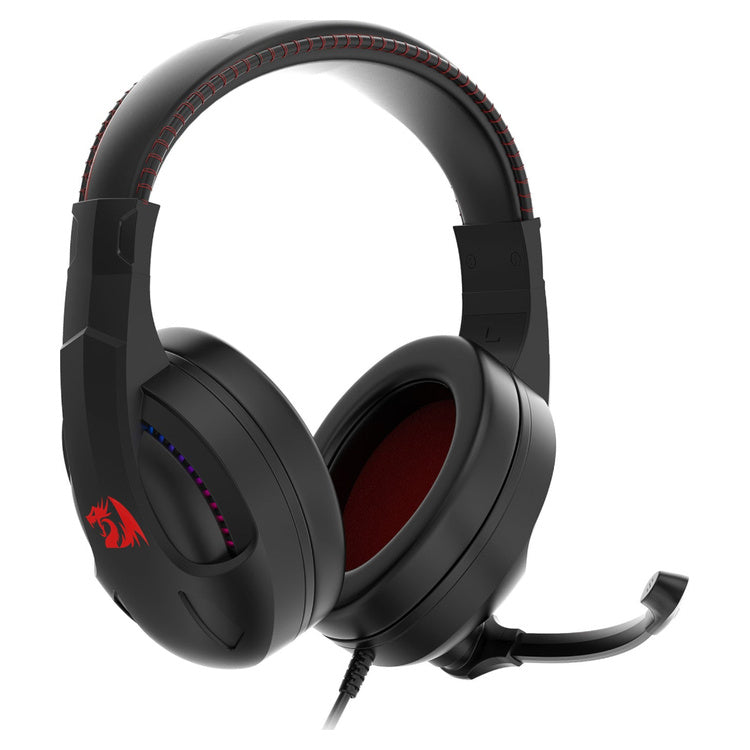Redragon H211 CRONUS Surround Sound RGB Wired Gaming Headset - Black (RD-H211-RGB) – angled earcups and microphone