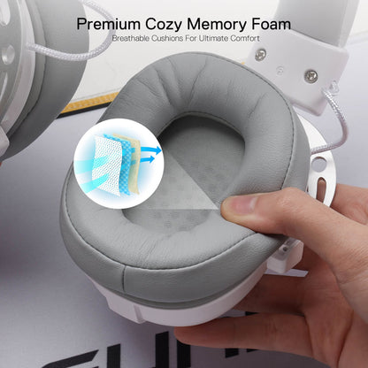 Redragon Over-Ear AURORA Gaming Headset - White with memory foam ear cushions for immersive gaming comfort