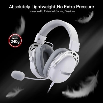 REDRAGON Over-Ear AURORA Gaming Headset - White with high-precision 40mm drivers for immersive 7.1 audio and crystal-clear sound.