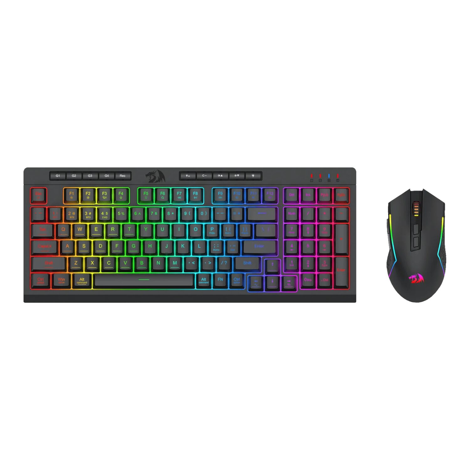 Redragon RYLO PRO S142 Tri-Mode RGB Gaming Keyboard and Mouse Combo with colorful backlit keys and ergonomic design.