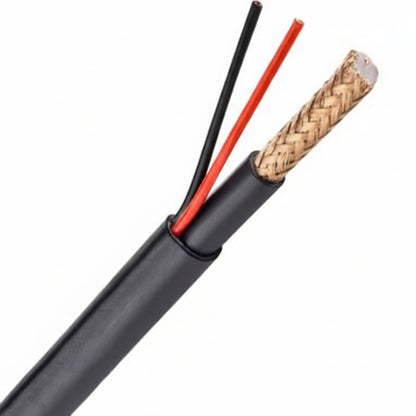 Close-up of the cable end showing coaxial and power wires.

