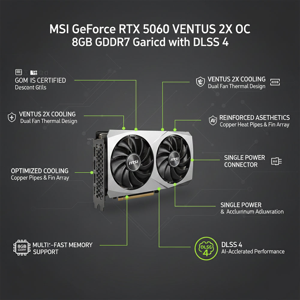 MSI GeForce RTX 5060 VENTUS 2X OC 8GB GDDR7 Graphics Card with DLSS 4