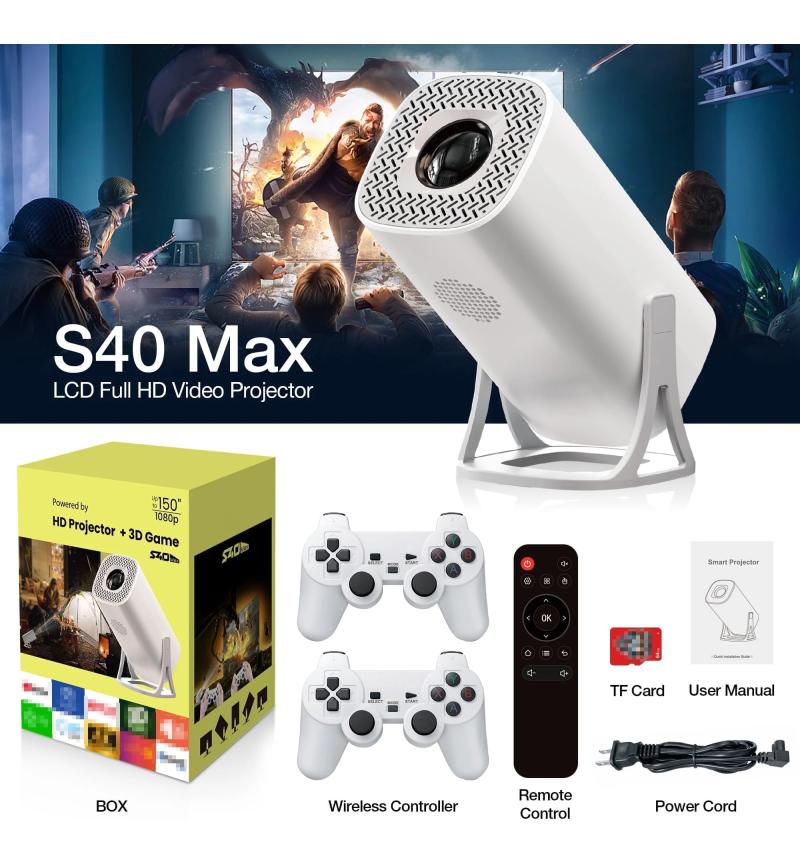 Side profile of the M-LINK S40 MAX Android projector showing the connection ports.

