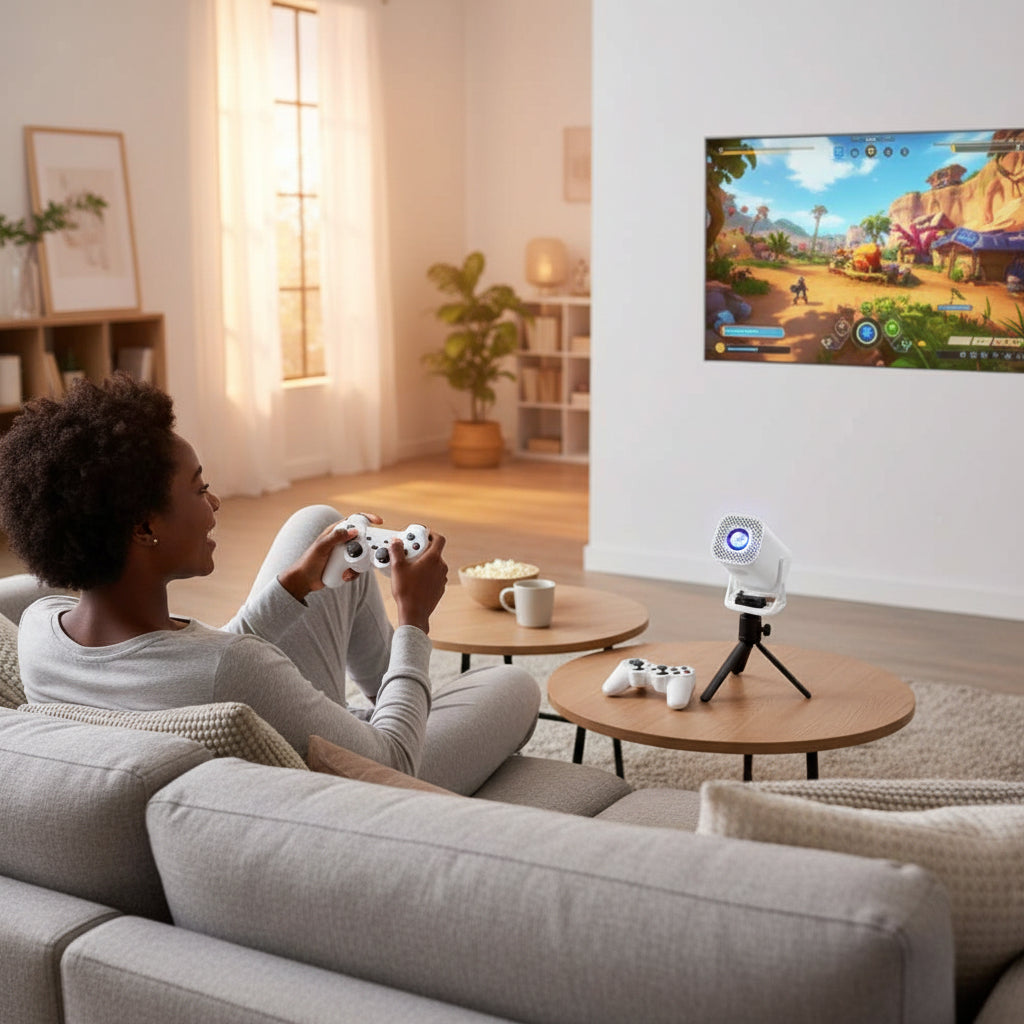 M-LINK S40 MAX projector with the included 64GB Micro SD card and remote control.

