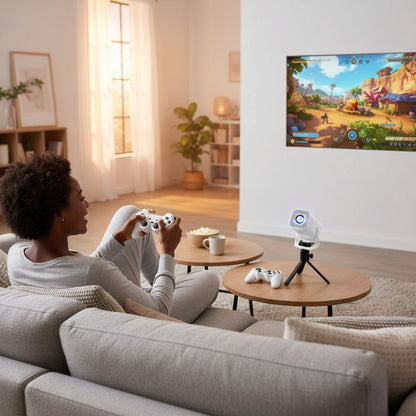 M-LINK S40 MAX projector with the included 64GB Micro SD card and remote control.

