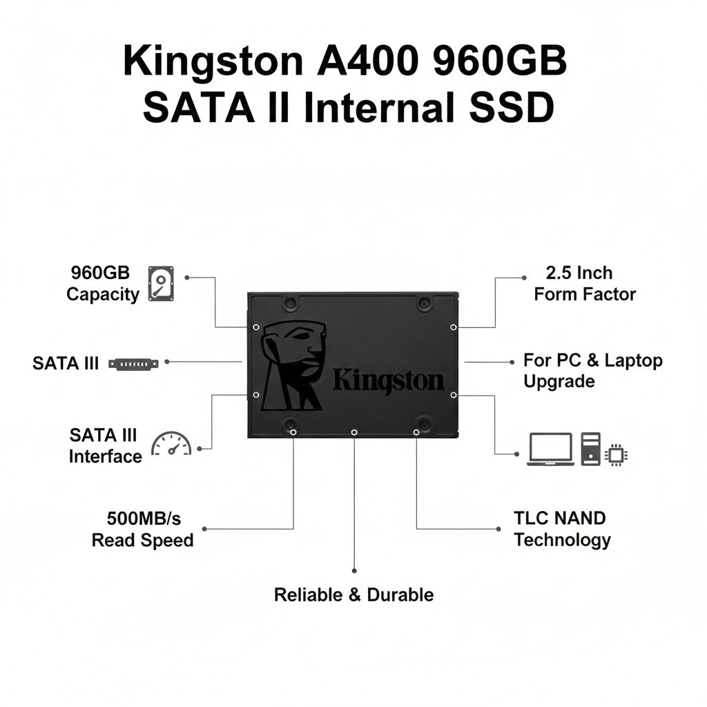 Kingston A400 960GB SATA III 2.5 Inch Internal SSD TLC Drive for PC Laptop
