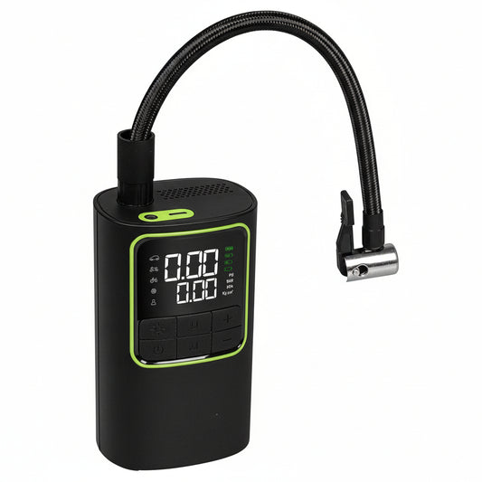 Front view of the M-link SAP portable air pump with its digital display.

