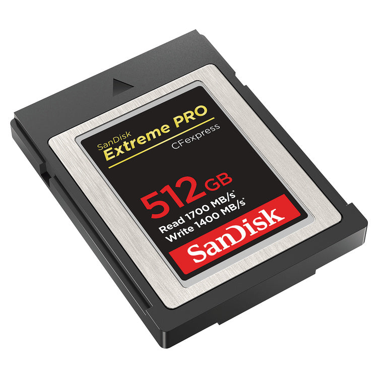 SanDisk Extreme PRO 512GB CFexpress Type B card — left view