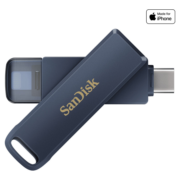 SanDisk 128GB Phone Drive with USB-C – Arctic White — open connector view