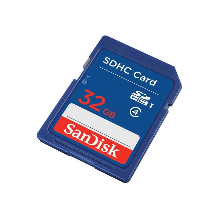 SanDisk 32GB SDHC memory card angled view
