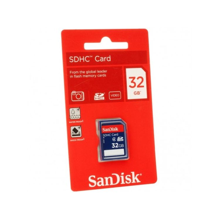 SanDisk 32GB SDHC memory card retail package