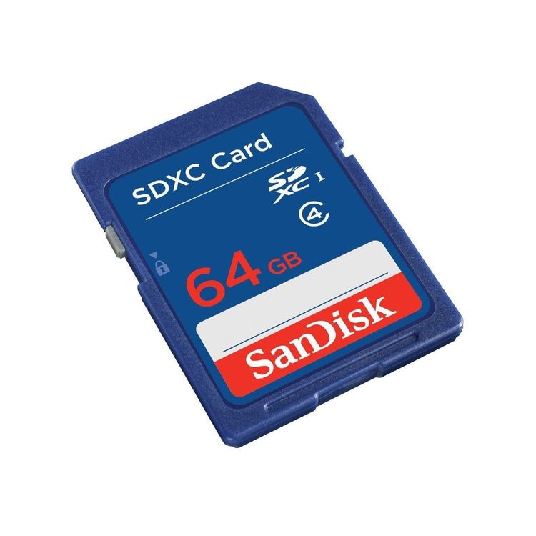 SanDisk 64GB SDXC memory card angled view