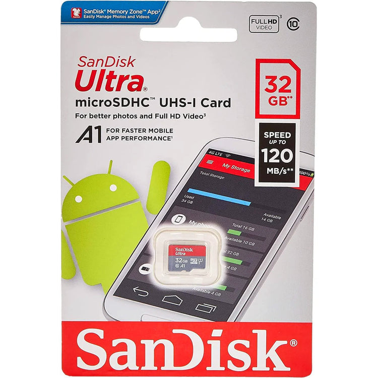 SanDisk Ultra 32GB microSDHC UHS-I A1 120MB/s retail packaging - SDSQUA4-032G-GN6MN