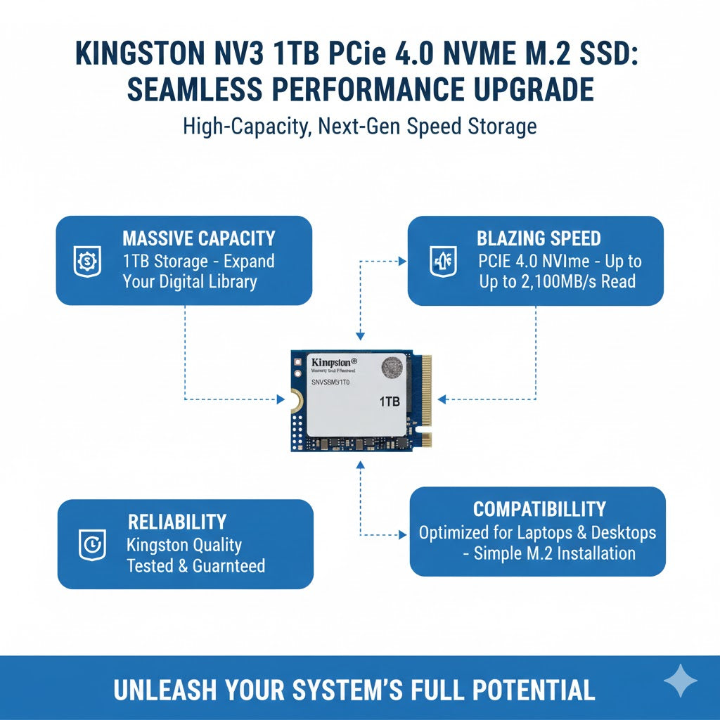 Kingston NV3 1TB PCIe 4.0 NVMe M.2 Internal SSD High Speed Storage