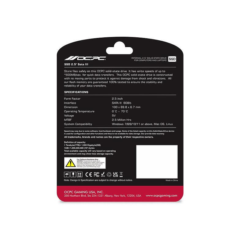 OCPC 1TB SATA SSD with the 2.5-inch form factor and 7mm height profile.

