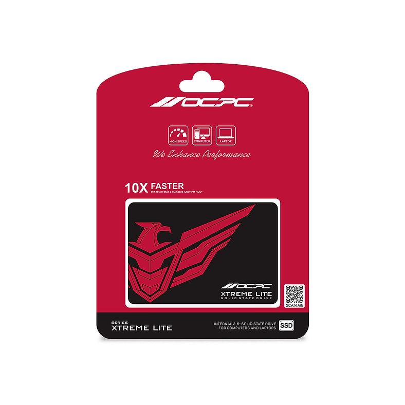 Side view of the OCPC XTL-200 1TB SSD showing the SATA data and power connectors.

