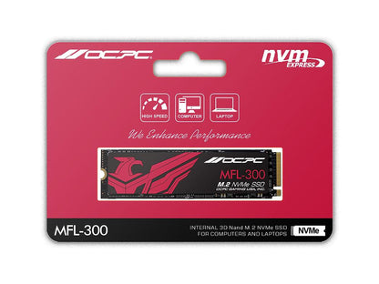 Top view of the OCPC MFL-300 1TB NVMe SSD showing the component layout.

