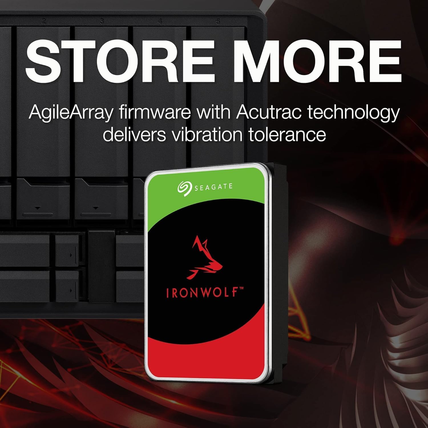 NAS system with multiple IronWolf drives installed.

