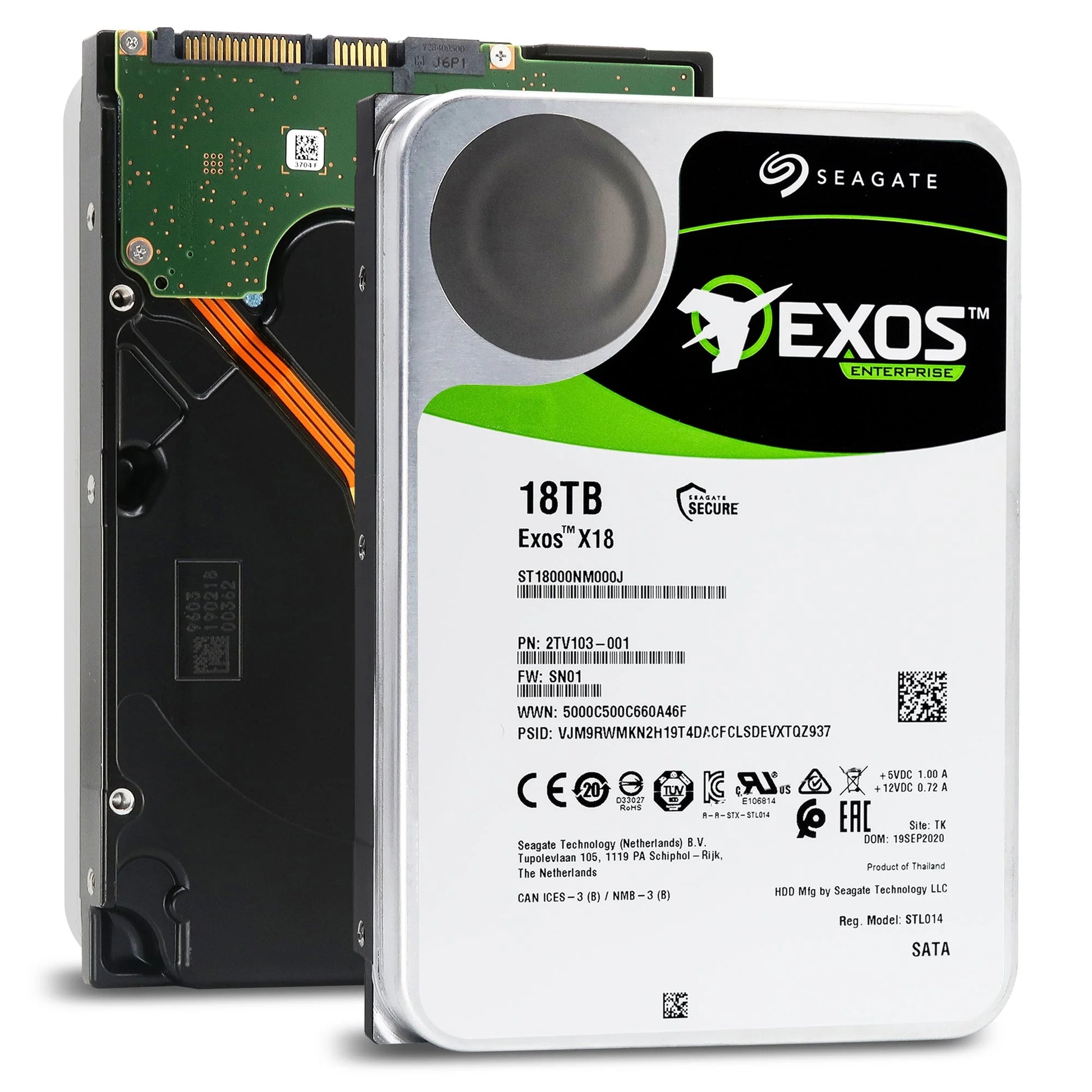 Seagate Exos X18 18TB 3.5" Enterprise HDD – 7200 RPM, SATA 6Gb/s, 256MB Cache, ST18000NM000J with Seagate label