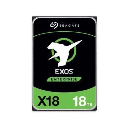 Seagate Exos X18 18TB 3.5" Enterprise HDD – 7200 RPM, SATA 6Gb/s, 256MB Cache, ST18000NM000J front label with Seagate logo