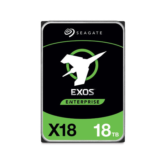 Seagate Exos X18 18TB 3.5" Enterprise HDD – 7200 RPM, SATA 6Gb/s, 256MB Cache, ST18000NM000J front label with Seagate logo