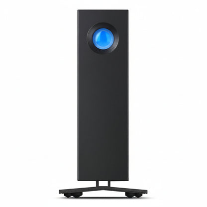 Front view of the black LaCie d2 Professional 8TB desktop hard drive.

