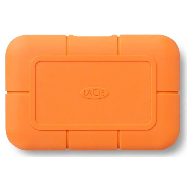 LaCie Rugged SSD 500GB USB-C Portable SSD (STHR500800), orange enclosure, top view