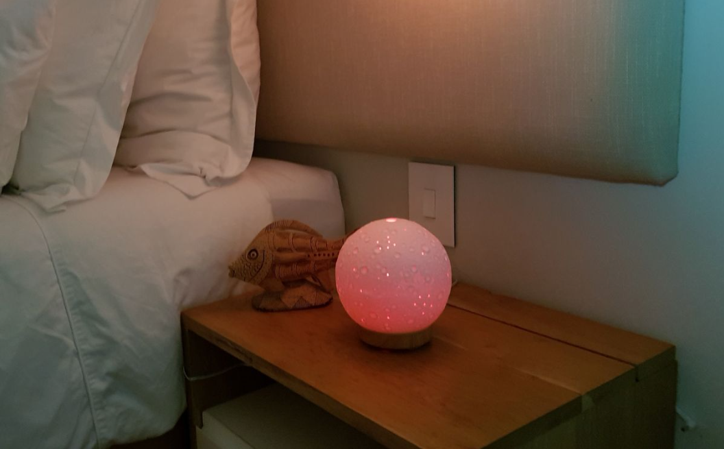 3D Moon Lamp Aromatherapy Diffuser with Wooden Base – Relaxing and Stylish Home Decor on bedside table by CozyNest