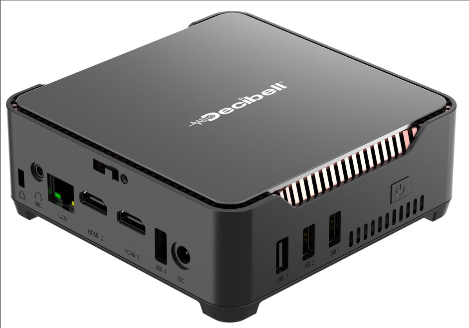 Compact Decibell Mini PC, Powerful, and Ready for 4K Performance with versatile ports and sleek design for any setup.