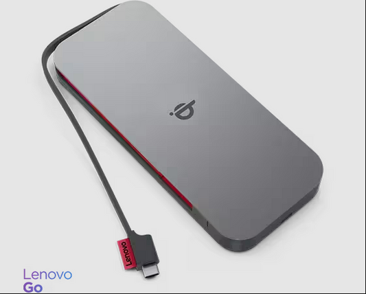 Lenovo GO Wireless Power Bank 10000mAh - Qi-Certified Fast Charging (18W PD, 15W Wireless) with USB-C and USB-A ports.
