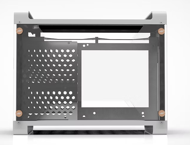 OCPC Vittoria ITX White Chassis – Compact Mini-ITX Case with Tempered Glass features a sleek design and ARGB lighting.