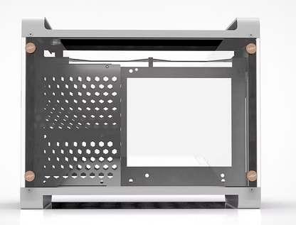 OCPC Vittoria ITX White Chassis – Compact Mini-ITX Case with Tempered Glass features a sleek design and ARGB lighting.
