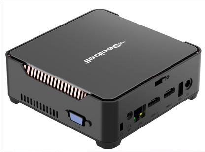 Compact Decibell Mini PC, Powerful, and Ready for 4K Performance with multiple ports for versatile connectivity.