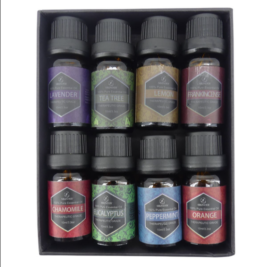 Silkinder Luxury Aromatherapy Essential Oils Collection - 8 Bottles of Pure Bliss including Orange and Lemon in a gift box set