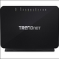 TRENDnet AC750 Dual-Band VDSL2/ADSL2 WiFi Router with 4-port switch for high-speed home network connectivity.