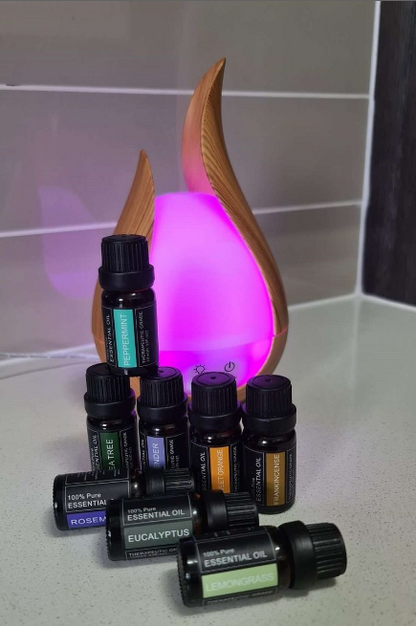 Silkinder Luxury Aromatherapy Essential Oils Collection - 8 Bottles of Pure Bliss (including Frankincense) with diffuser light