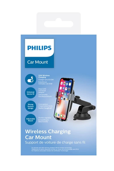 PRE-Loved Car Mount with Qi Wireless Charging - Hands-Free, Fast Charging, Secure Grip by Philips for effortless travel.
