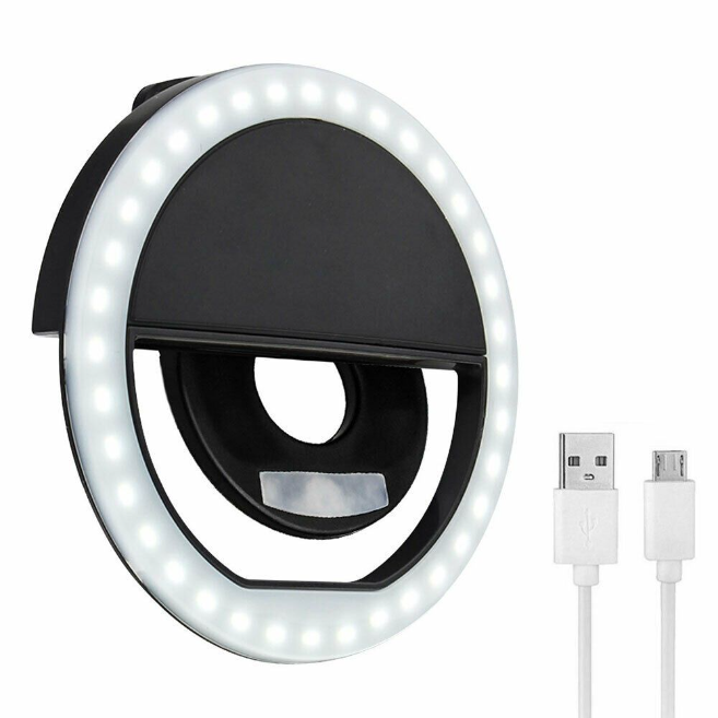 Portable Phone Ring Light - Rechargeable LED Selfie Light with 3 Colors, clip-on design with USB charging cable from WhiteTake
