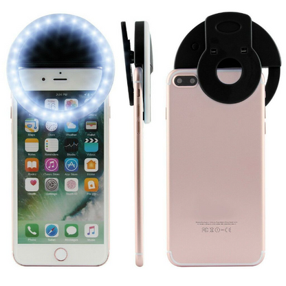 Portable Phone Ring Light - Rechargeable LED Selfie Light with 3 Colors clips on phone for perfect lighting by GearsTech.