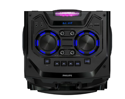 PRE-Loved Philips TAX3705 Karaoke Speaker features Bluetooth, lights, USB, SD, and FM for ultimate party fun!