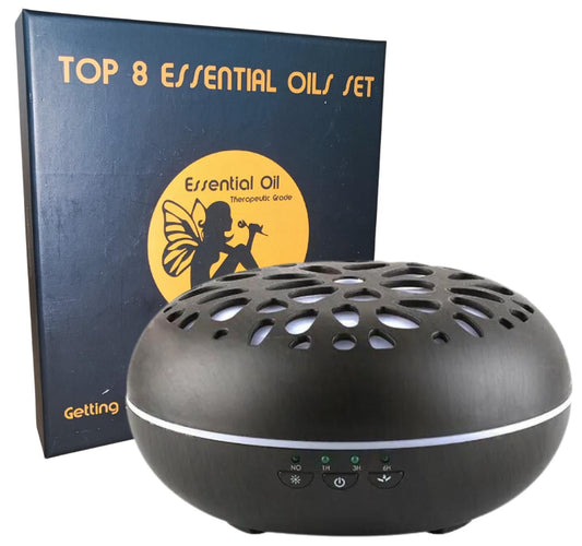 Silkinder Floral Round Aromatherapy Diffuser with 8 Therapeutic Essential Oils