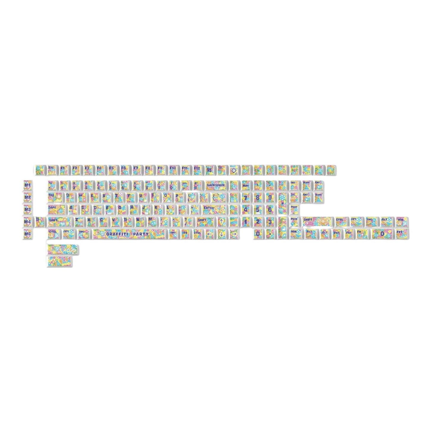 Keychron Graffiti Party – Cherry Profile Dye-Sub PBT Full Keycap Set (140 Keys, MX-Compatible) showcases vibrant, durable keycaps for mechanical keyboards.