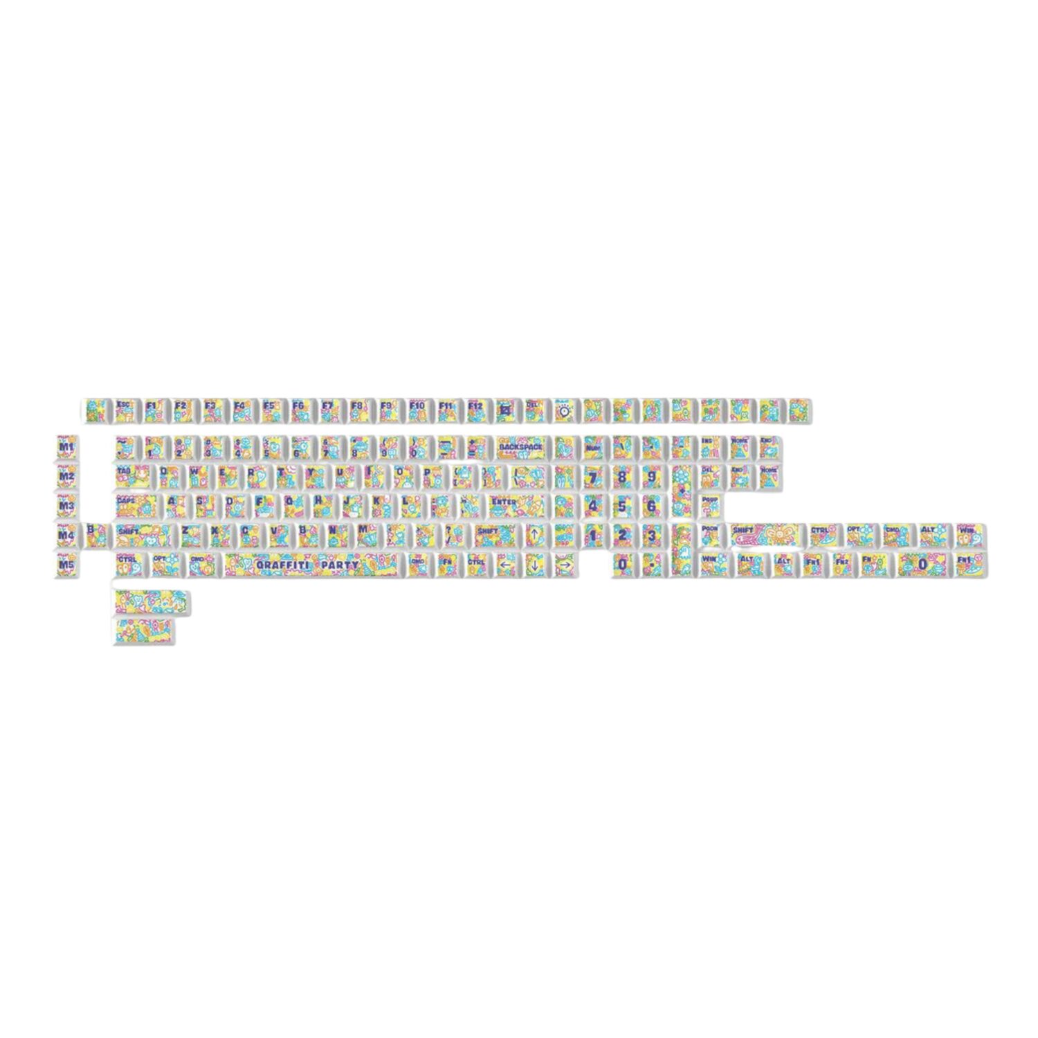 Keychron Graffiti Party – Cherry Profile Dye-Sub PBT Full Keycap Set (140 Keys, MX-Compatible) showcases vibrant, durable keycaps for mechanical keyboards.